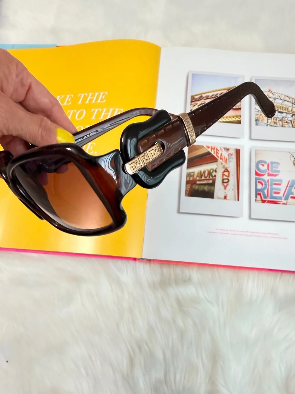 Vintage Fendi Burgundy Gradient Oval Sunglasses with Gold Accents